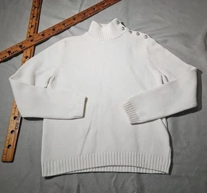 Vintage Lauren Ralph Lauren Sweater Womens Large White Silver Button Preppy 90s - Picture 1 of 14
