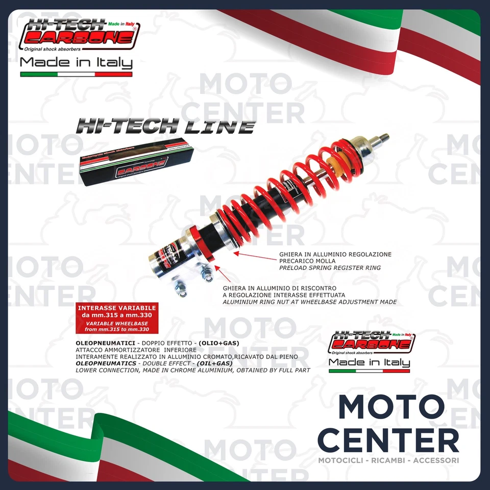 Amortisseur Avant CARBONE Hi-Tech Ressort Rouge Réglable PIAGGIO VESPA PX - Photo 1/1