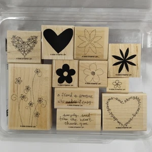 Stampin Up 2006 Heart Sayings Flowers Wooden Rubber Stamp Stamps 11pc Lot - Picture 1 of 3