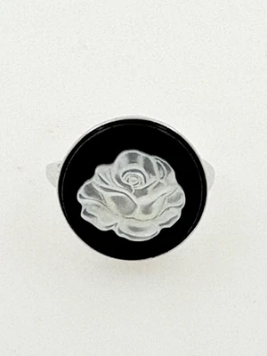 Madreperla & Onice Argento Sterling 925 Rosa Anello Misura UK N - US 7 Scatola - Immagine 1 di 4