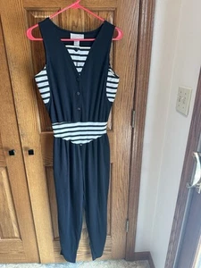 Vintage Spice Of Life Jumper Jumpsuit Romper Sz Medium Black White Balloon Pants - Picture 1 of 12