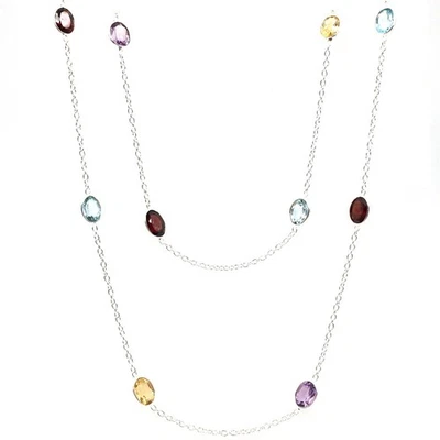 Collana lunga 102 cm collier argento 925 gioiello catenina multicolore... - Immagine 1 di 4