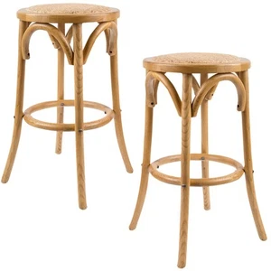 NEW Urban Styling Aster Birch Rattan Round Bar Stools Oak 2pc - Picture 1 of 6