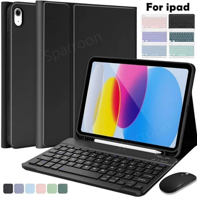 For iPad A16 11/10/9/8/7/6/5th Air Pro Bluetooth Keyboard Case Cover with Mouse - Image 1 of 4