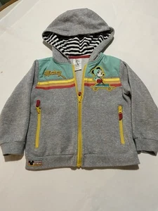 Disney Mickey Kids Hooded Full Zip Sweatshirt Good Vibes Only Sz 4 Skateboard - Picture 1 of 9