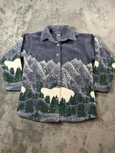 Vintage CDS Sweater Womens Medium Fleece Mountain Forest All Over Made USA 90s - Picture 1 of 14
