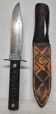 Cuchillo de caza de hoja fija imperial temprano de colección y funda de cuero - Ver notas  Foto 1 de 4