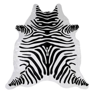 8x8 Ft. ZEBRA BLACK & WHITE print printed Cowhide Rug natural Hair Cow Hide Skin - Picture 1 of 2