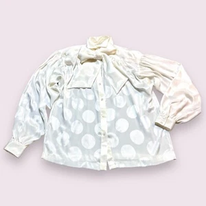 Vintage Liz Claiborne Polka Dot Blouse Sz 4 Ivory Off White Tie Long Sleeve - Picture 1 of 14