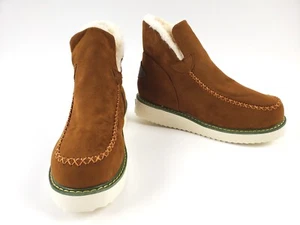 Womens Brown Cross-Stitch Slip-On Boots Faux Fur Lined Size 7 US - Picture 1 of 7