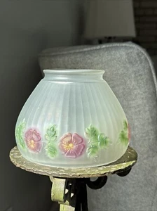 Antique Vintage Embossed Satin Reverse Painted Glass Lamp Shade - Picture 1 of 21