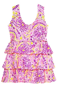 Women's Dress - Printed Floral Dress - Cotton Mini Dress - XL - Purple Pink - Picture 1 of 2