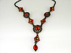 Collar de Colección Nina Ricci Avon Tono Latón Naranja Estrás y Esmalte Y Gota - Imagen 1 de 7