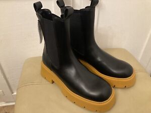 Mango Chunky Ecru/Black Faux Leather Boots, UK Size 5/EU 38 - Brand New