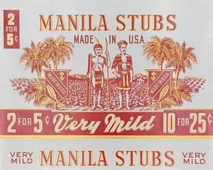 Manila Stubs Original Vintage Cigar Box Label, Gold Embossed, Native, Palm Trees - Picture 1 of 3