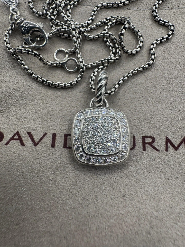 Colgante y collar David/Yurman de plata de ley de 14 mm pavé de diamantes albión de 18 pulgadas Foto 1 de 4