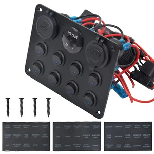 8 Gang 12V 24V Inline Fuse Box LED Switch Panel Dual USB Car Boat Truck Camper - Picture 1 of 14