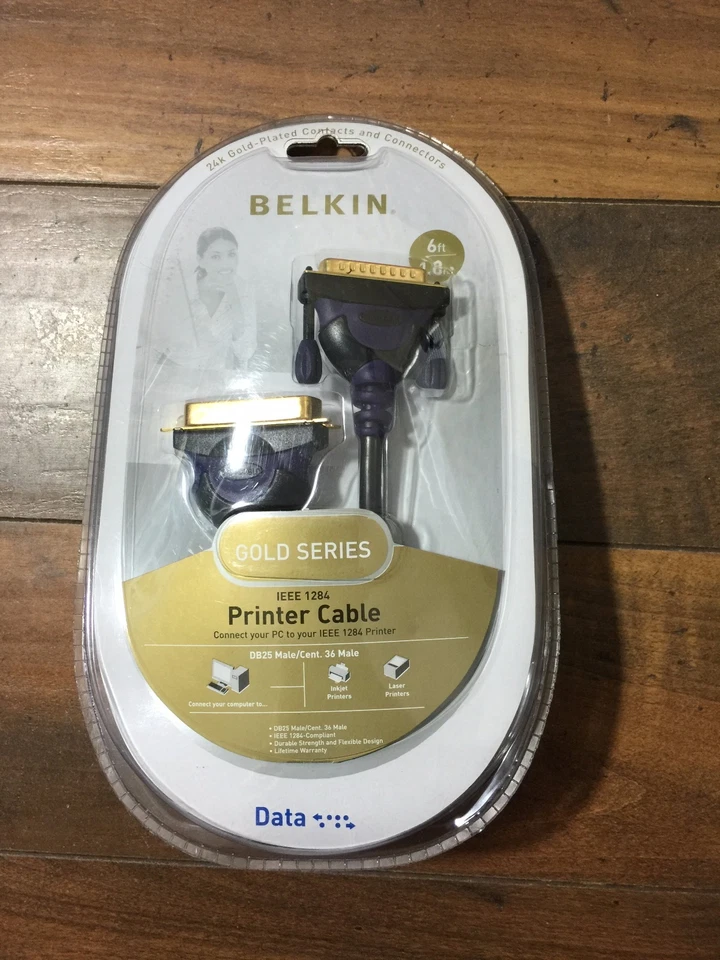 Belkin 24 Gold Plated Connect PC to ieee 1284 printer cable db25 6’ high speed   - Image 1 of 4