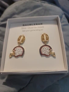 Baublebar Game Day Football Helmet Dangle Earrings Gold Tone Crystal Faux Pearls - Picture 1 of 2