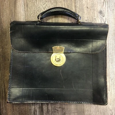 Maletín de cuero negro vintage SHELL OIL Co. Crest Lock bolso acordeón de latón Foto 1 de 4