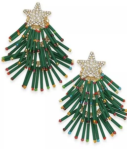 HOLIDAY LANE I.N.C PAVE & MULTI-COLORED BEAD HOLIDAY TREE DROP EARRINGS - Picture 1 of 6