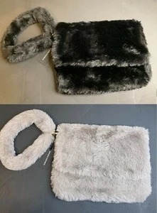 Neu mit Etikett $ 68 Banana Republic Handgelenktasche Kunstfell Clutch Tasche Handtasche schwarz grau - Bild 1 von 31