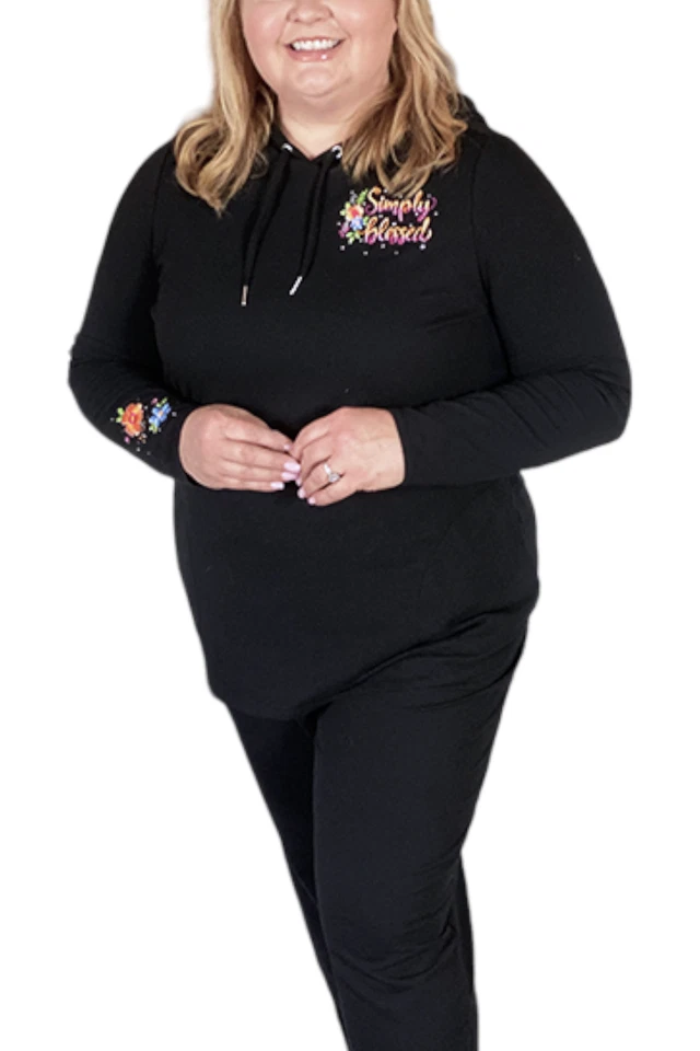 Quacker Factory Inspirational French Terry Hooded Sweatshirt Black - Imagem 1 de 1