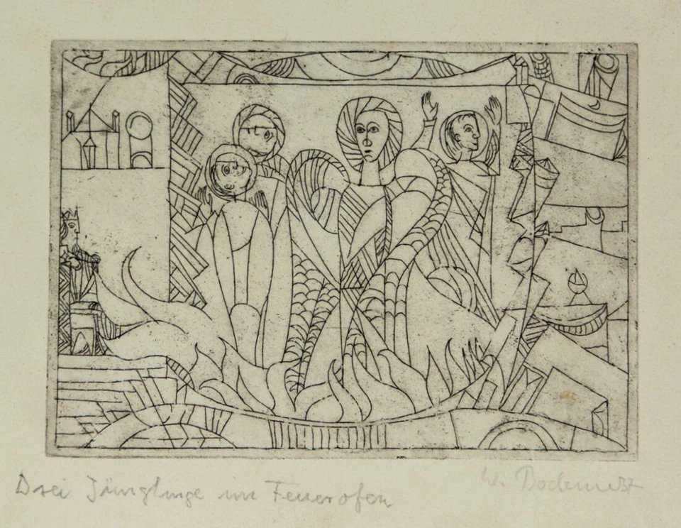  Winfried Bodemer /Radierung / Handsigniert /Drei Jünglinge im Feuerofen - Bild 1 von 1