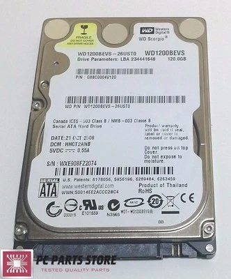 Western Digital 120GB 2.5 WD1200BEVS-26UST0 2061-701499-600 AG FOR PARTS/REPAIR - Image 1 of 4