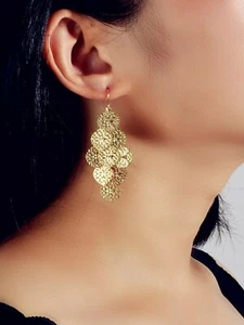 Fashion Jewellery Gold Hollow out Disc Charm Dangle Earrings Women Accessories - Picture 1 of 5