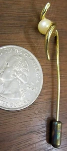 Twisted Spiral Imitation Pearl Gold Clad Lapel Stick Pin Unmarked - Picture 1 of 3