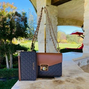 Michael Kors Rose MD Flap shoulder Signature Leather /Wallet options Brown - Picture 1 of 39