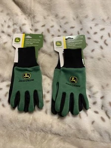 2 Pair Lot John Deere Light-Duty Cotton Grip Gloves Gardening - Youth KIDS Size - Picture 1 of 1