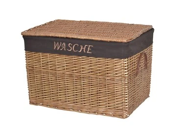 Wäschekorb natur mit Stoffeinsatz Wäschetruhe Weide Wäschebox Wäschesammler  - Bild 1 von 4