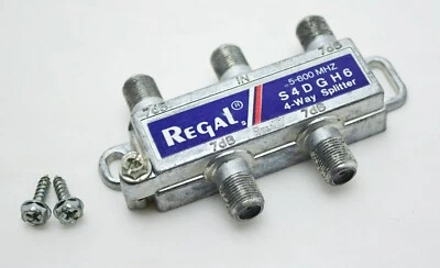 Regal S4DGH6 5-600 MHz CATV Coaxial Cable TV Antenna Signal 4-Way Splitter - Image 1 of 4