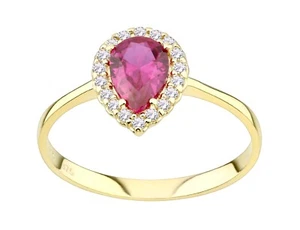 9ct Yellow Gold Simulated RUBY & CZ Teardrop Cluster Ring size J to S - Picture 1 of 6