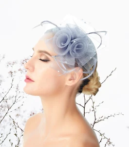 Silver Gray Flora Rhinestones Wedding Fascinator Woman Headpiece Cocktail Party - Picture 1 of 2
