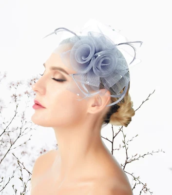 Fascinador de casamento feminino flora cinza prata festa coquetel - Imagem 1 de 2