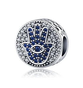 Allsehendes Auge Hand Palme Böser Blick Schutz 925 Sterling Silber Glücksperle - Bild 1 von 1