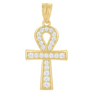 10kt Yellow Gold Womens CZ Egyptian Ankh Cross Religious Charm Pendant - Picture 1 of 1