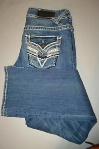 Vigoss Women's New York Slim Boot Embellished Pocket Flap Denim Jeans Sz 3/4x33 - Picture 1 of 12
