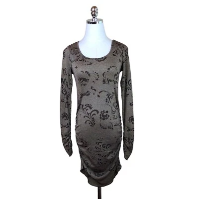Michael Stars Maternity Dress Small Bronze Floral Metallic Ruched Long Sleeve - Image 1 of 4