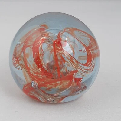 Caithness Scotland Mooncrystal Glass Paperweight Red Swirls 5 cm - Image 1 of 4