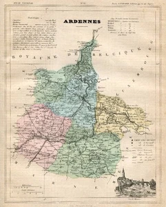 Genuine Original Antique 1877 France Hand Colored Map ARDENNES French Europe - Picture 1 of 2