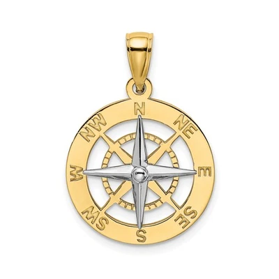 Colgante Brújula Rodio Oro Amarillo 10k Medallón Estrella Náutica para Hombre Foto 1 de 4