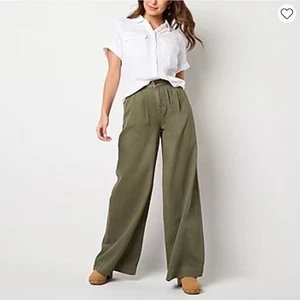 A.N.A. Cargohose höchste Leibhöhe weites Bein Größe 6 Neu mit Etikett moosgrün JCP Relaxed Fit - Bild 1 von 9