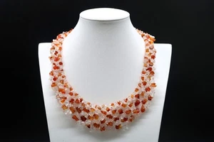 Vtg Multi-Strand Carnelian & Clear Quartz Stone Sterling Silver Necklace Pretty - Picture 1 of 17