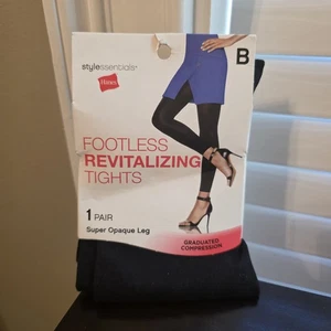 Size B HANES Black Footless Revitalizing Opaque Tights Graduated Compression - Picture 1 of 6