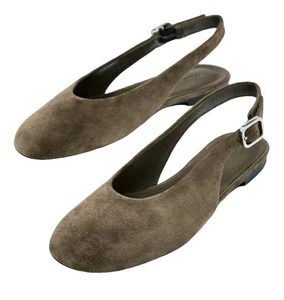 massimo dutti split suede leather rounded toe sling back ballet ballerina shoes - Picture 1 of 9
