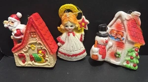 3 Vintage Santa Blasform Ornamente Japan Kunststoff Weihnachten Engel Schneemann Posten - Bild 1 von 11